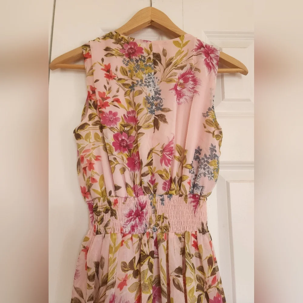 Size 4 Kate And Lily Dresses Pink Floral Smocked Waist Midi Dress - Picture 10 of 10